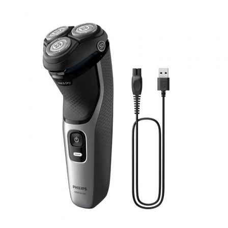 Philips S3143/02 Shaver Serie 3000 Wet & Dry con Cabezales Flexibles 5D y PowerCut, Plata brillante